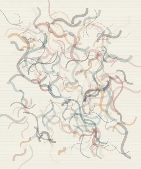 A Machine Dreams in Saffron: cumulative painting state 2 of 4; A Machine Dreams in Saffron answers an open prompt through calligraphic mechanism, authored as its own local raster system.