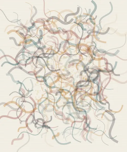 A Machine Dreams in Saffron: cumulative painting state 3 of 4; A Machine Dreams in Saffron answers an open prompt through calligraphic mechanism, authored as its own local raster system.