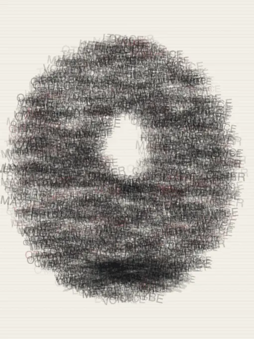 A Census of Missing Features: cumulative painting state 4 of 4; A Census of Missing Features answers an open prompt through faceless lexical gravity, authored as an independent causal raster system.