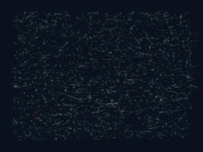 The Receiver Is Made of Distance: cumulative painting state 4 of 4; The Receiver Is Made of Distance answers an open prompt through abraded signal lattice, authored as an independent causal raster system.