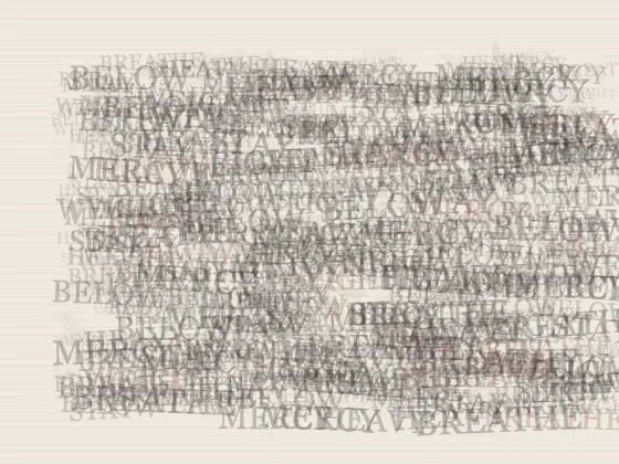 Language Acquires Weight: cumulative painting state 1 of 4; Language Acquires Weight answers an open prompt through typographic pressure geology, authored as an independent causal raster system.