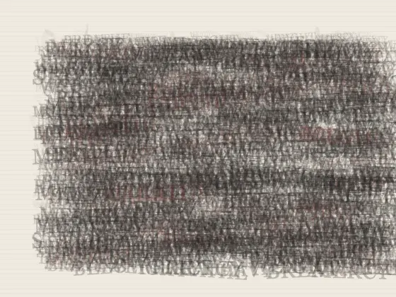 Language Acquires Weight: cumulative painting state 3 of 4; Language Acquires Weight answers an open prompt through typographic pressure geology, authored as an independent causal raster system.