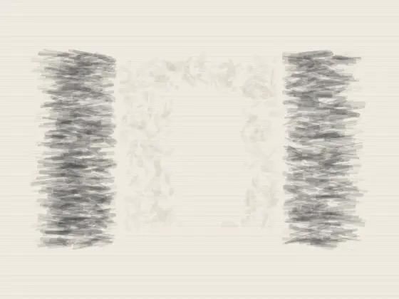 Grief Keeps One Door Unbuilt: cumulative painting state 3 of 4; Grief Keeps One Door Unbuilt answers an open prompt through architectural absence, authored as an independent causal raster system.