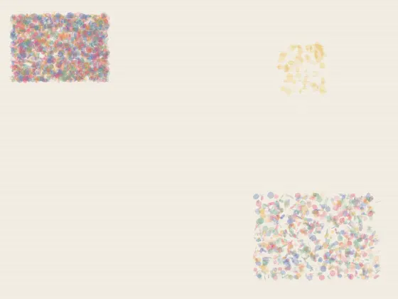 Joy Hides in the Uncounted Corner: cumulative painting state 3 of 4; Joy Hides in the Uncounted Corner answers an open prompt through restrained chromatic particulate, authored as an independent causal raster system.