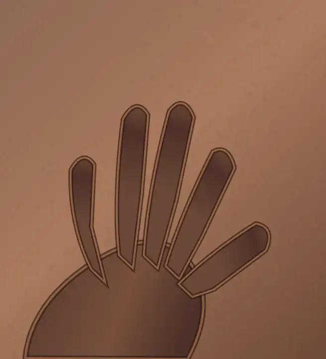 Pressure Memory: cumulative painting state 2 of 4; A cropped hand impression rises from clay through compressed troughs, raised rims, cracks, and displaced crumbs.