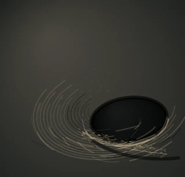 Broken compression arcs gather around a low-right matte load, squeezing a pale seam across a dark receiving ground.