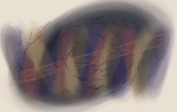 Threshold of Borrowed Shadows: cumulative painting state 4 of 4; Threshold of Borrowed Shadows translates shadow-built threshold into a local relational field.