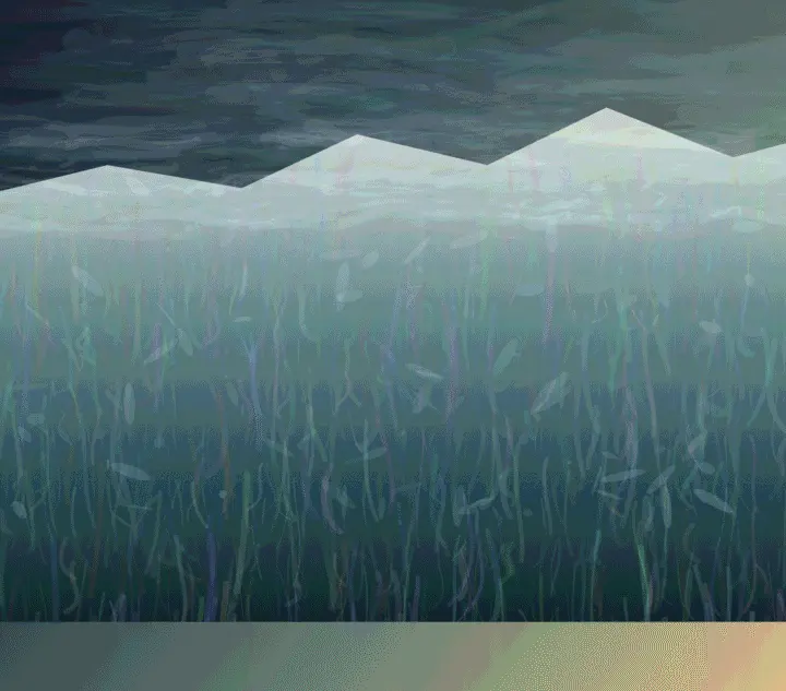 The Glacier Learns Our Names: cumulative painting state 2 of 4; The Glacier Learns Our Names is a completed original from SOL-ULTRA-SALON-B-01. Sealed jury decision: hold. Monumental ice/city pressure and tiny habitation survive, but the alpine contour, uniform vertical internals, and rust scar remain too graphic to prove material authority.