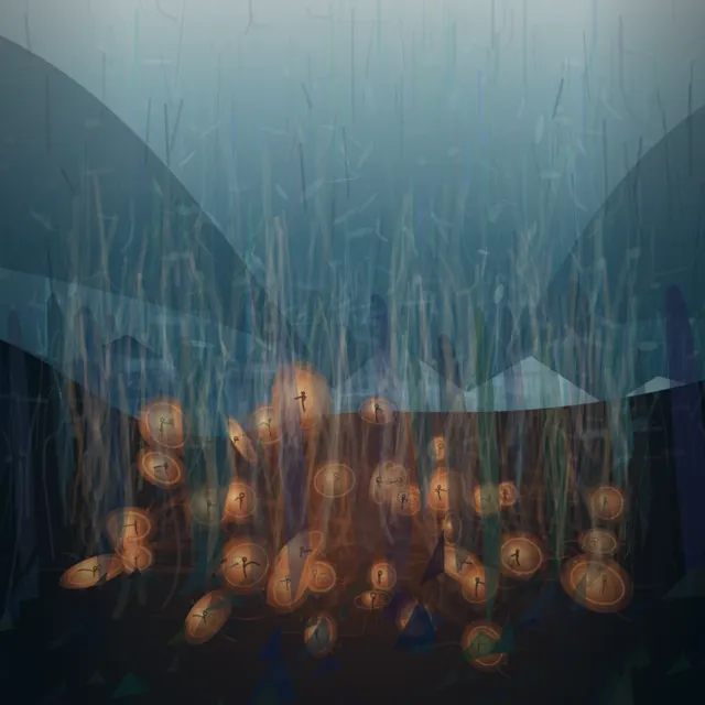 Warmth Under Ice City is a completed original from SOL-ULTRA-SALON-B-01. Sealed jury decision: hold. The submerged crowd/orchard has human density and a useful cold/warm collision, but glowing pods and enclosing blue architecture remain literal and illustrative.