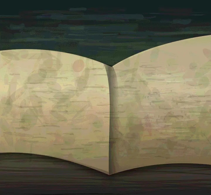The Book of Salt: cumulative painting state 3 of 4; The Book of Salt is a completed original from SOL-ULTRA-SALON-B-01. Sealed jury decision: reject. Open-book silhouette, center gutter, page fields, and particulate notation read as a designed symbol or spread rather than material event.