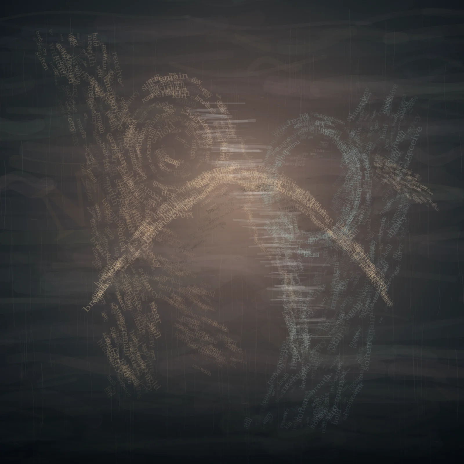 Mercy Is a Density is a completed original from SOL-ULTRA-SALON-B-01. Sealed jury decision: hold. The near-contact interval is emotionally legible, yet the bilateral lexical hands remain calligrams and drift toward a closed symbolic embrace.