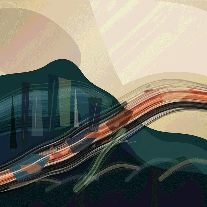 The Kiln Road Learns the Weather: cumulative painting state 3 of 4; Sweeping pressure route has depth and rhythm, but accumulated spline bundles remain largely additive rather than visibly transforming one another.