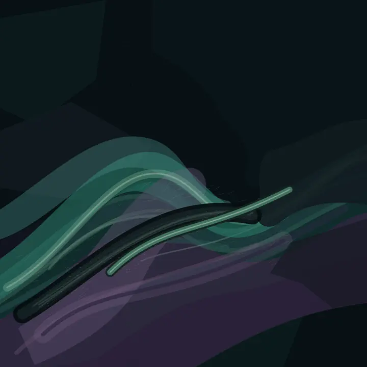 The Passage Remembers Pressure: cumulative painting state 4 of 5; Dark turbulent field has a scale route, but color separation collapses and the result becomes generic software-native abstraction.