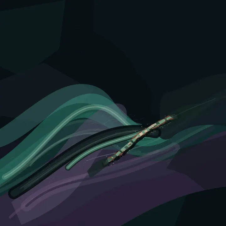 The Passage Remembers Pressure: cumulative painting state 5 of 5; Dark turbulent field has a scale route, but color separation collapses and the result becomes generic software-native abstraction.