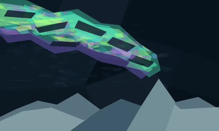 The Sky Keeps the Scar: cumulative painting state 2 of 5; Large-scale crystalline route is immediately legible, but neon faceting and game-environment spectacle overpower material history.