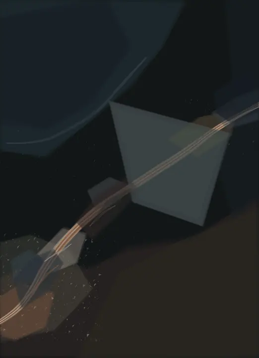 What the Dark Could Not Repeat: cumulative painting state 3 of 8; The near-black field swallows its tiny lower incident; severity becomes under-articulation rather than tension.