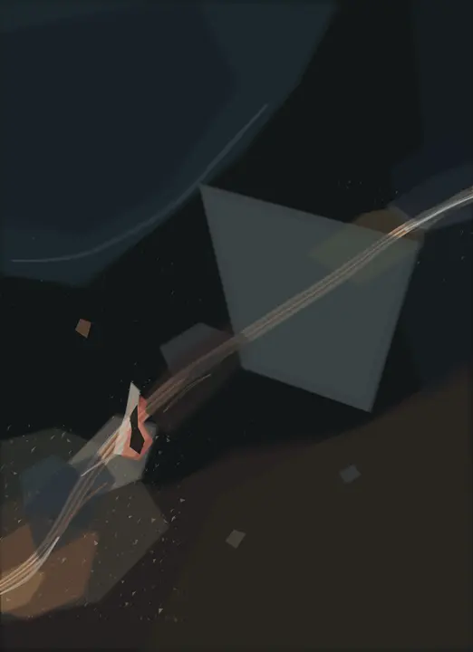 What the Dark Could Not Repeat: cumulative painting state 4 of 8; The near-black field swallows its tiny lower incident; severity becomes under-articulation rather than tension.