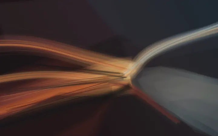 Where Heat Learns Another Route: cumulative painting state 4 of 4; Polished bilateral light trails converge at a payoff node; the result is technology-brand motion wallpaper.