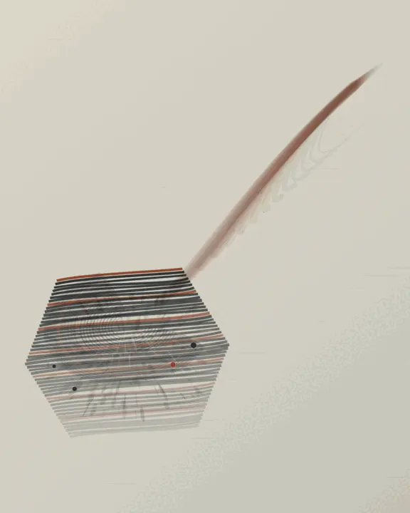 Machine Wake, Bearing Absent: cumulative painting state 4 of 4; Machine Wake, Bearing Absent interprets wake through abraded industrial bearing bed as an independently authored causal raster.