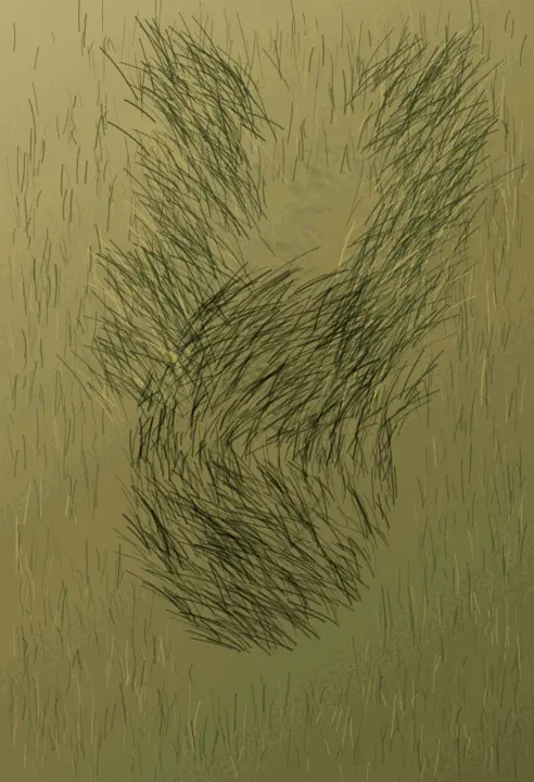 Pressed Grass After the Animal: cumulative painting state 3 of 4; Pressed Grass After the Animal interprets wake through compressed vegetation route as an independently authored causal raster.