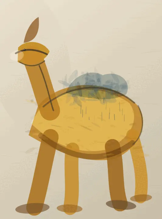 The Animal That Carries Sunday: cumulative painting state 3 of 4; The Animal That Carries Sunday interprets wake through invented weather-bearing creature as an independently authored causal raster.