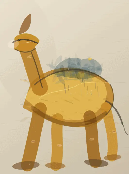 The Animal That Carries Sunday: cumulative painting state 4 of 4; The Animal That Carries Sunday interprets wake through invented weather-bearing creature as an independently authored causal raster.