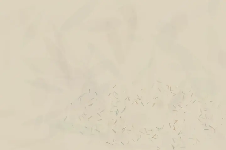 Salt Keeps the Crossing: cumulative painting state 2 of 4; Salt closes unevenly around an evacuated center, leaving only resistant mineral flecks.