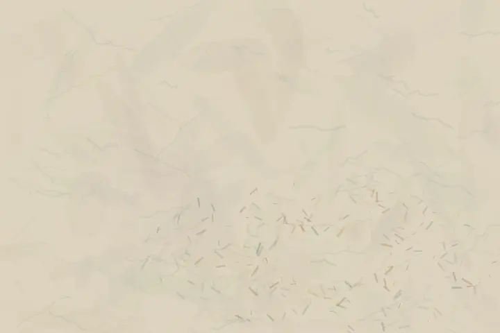 Salt Keeps the Crossing: cumulative painting state 3 of 4; Salt closes unevenly around an evacuated center, leaving only resistant mineral flecks.