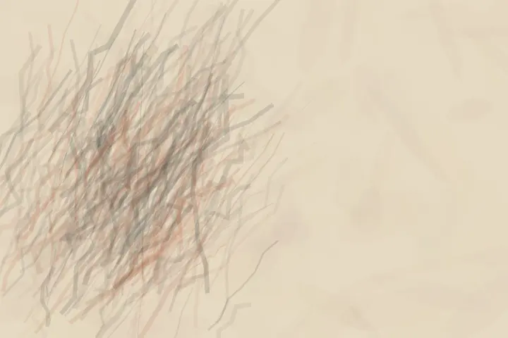 Cinder Compass: cumulative painting state 2 of 4; Oriented ash keeps the angle of a fire that is no longer present.