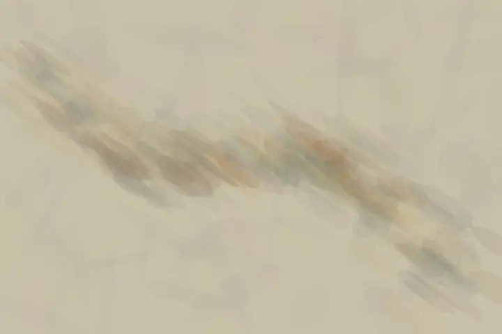 One Argument in Silt: cumulative painting state 2 of 4; Ochre sediment carries one diagonal disagreement through a pale river field.
