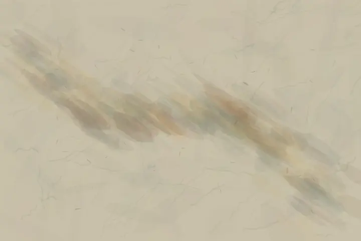One Argument in Silt: cumulative painting state 4 of 4; Ochre sediment carries one diagonal disagreement through a pale river field.
