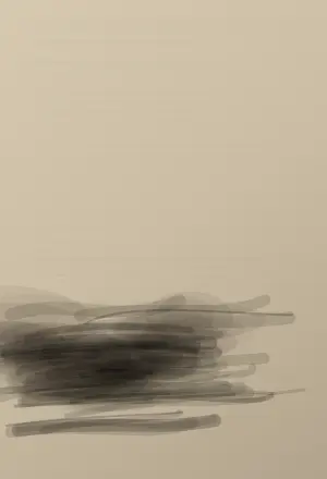 Shadow After Its Source: cumulative painting state 2 of 4; Shadow After Its Source makes the prompt “A shadow with no remaining object.” visible through a distinct causal wake, retained material consequence, and asymmetric field hierarchy.
