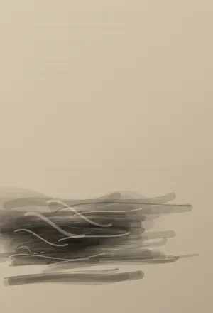 Shadow After Its Source: cumulative painting state 3 of 4; Shadow After Its Source makes the prompt “A shadow with no remaining object.” visible through a distinct causal wake, retained material consequence, and asymmetric field hierarchy.