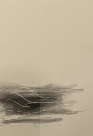 Shadow After Its Source: cumulative painting state 4 of 4; Shadow After Its Source makes the prompt “A shadow with no remaining object.” visible through a distinct causal wake, retained material consequence, and asymmetric field hierarchy.