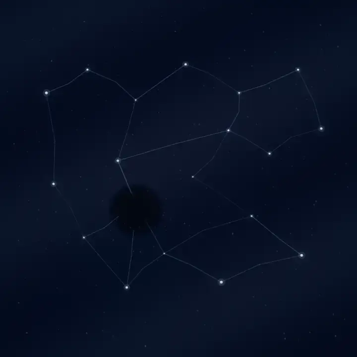 Missing Star, Retained Pressure: cumulative painting state 4 of 4; Missing Star, Retained Pressure makes the prompt “A constellation after one star is lost.” visible through a distinct causal wake, retained material consequence, and asymmetric field hierarchy.