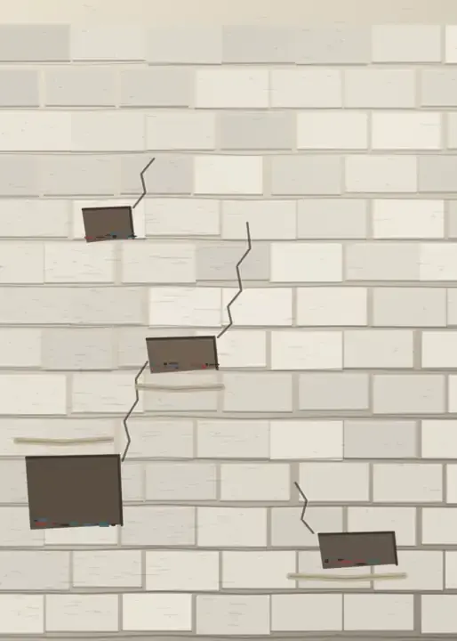 Load Path of Absence: cumulative painting state 4 of 4; Load Path of Absence answers the prompt through displaced masonry load, preserving aftermath as a physical event.