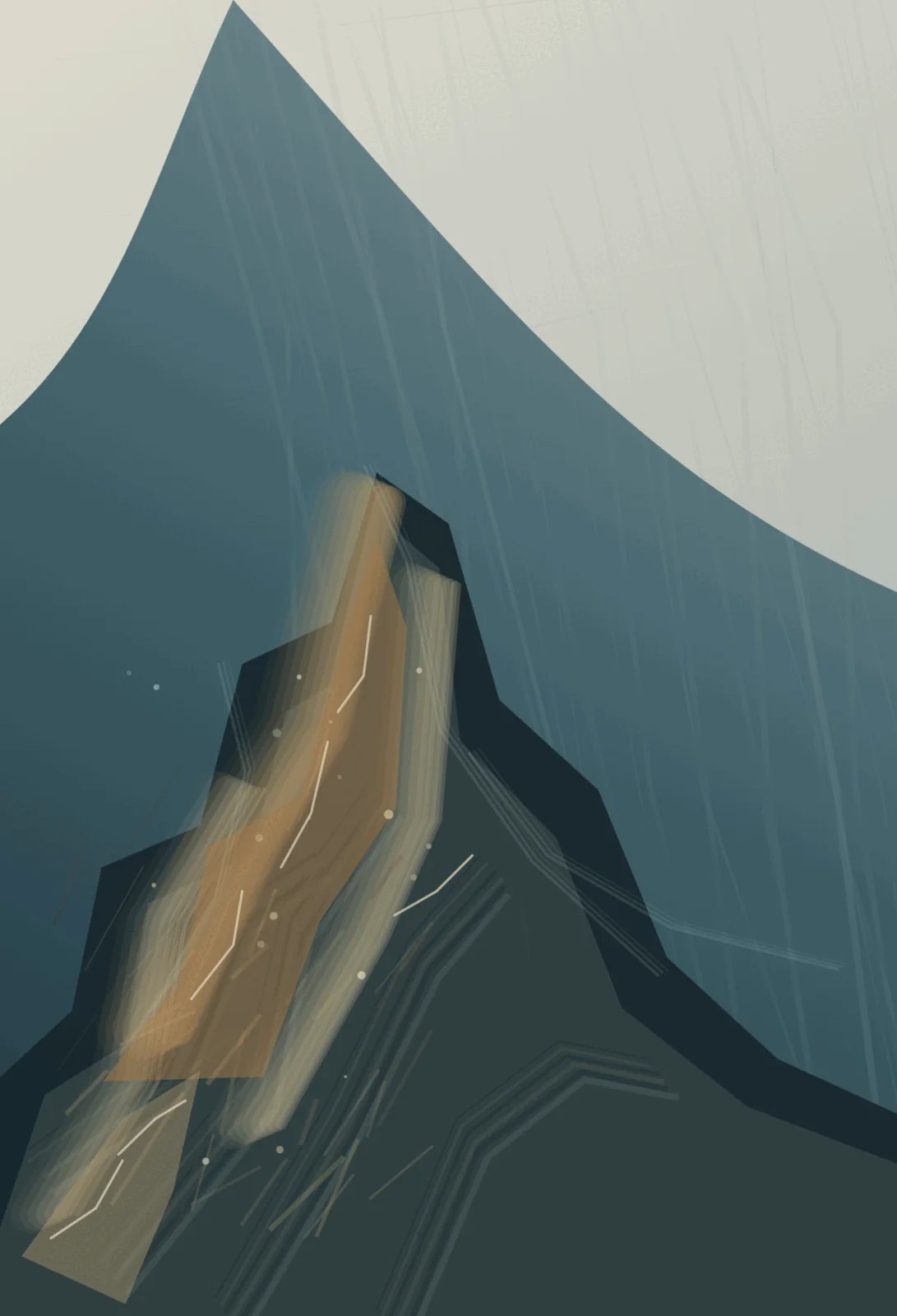 Released Face interprets the aftermath through geological pressure release, with visible residue, differentiated scale, and asymmetric material authority.