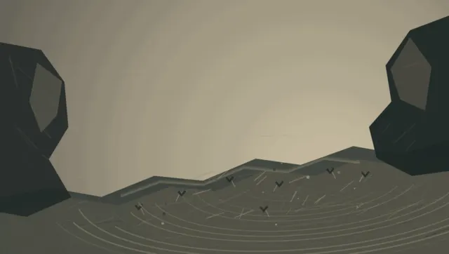 Ground Listening interprets the aftermath through ground-borne listening field, with visible residue, differentiated scale, and asymmetric material authority.