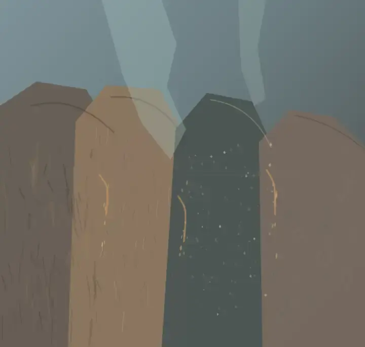Four Loads, One Weather: cumulative painting state 4 of 4; Four Loads, One Weather interprets the aftermath through familial load cluster, with visible residue, differentiated scale, and asymmetric material authority.