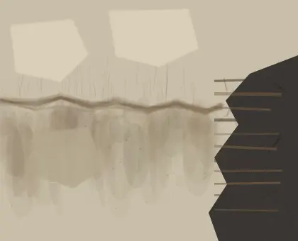 High-Water Record, Broken Wall: cumulative painting state 3 of 4; High-Water Record, Broken Wall interprets the aftermath through mnemonic wall erosion, with visible residue, differentiated scale, and asymmetric material authority.