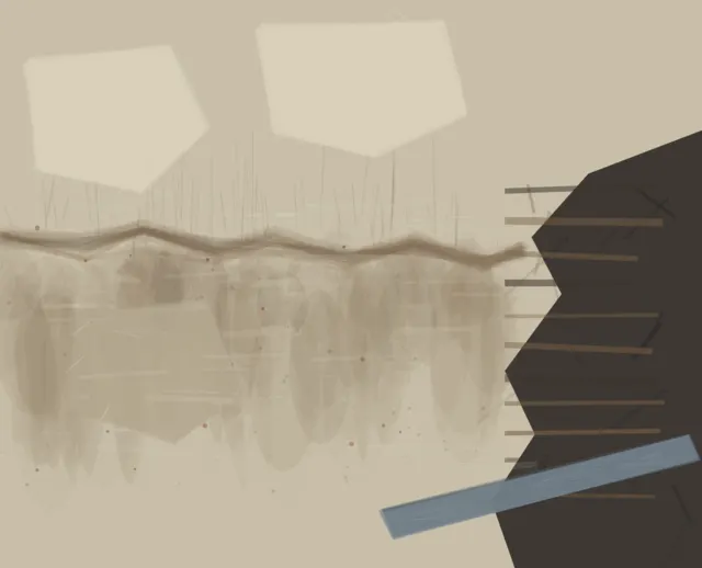 High-Water Record, Broken Wall interprets the aftermath through mnemonic wall erosion, with visible residue, differentiated scale, and asymmetric material authority.
