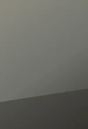 The Staff Takes Weight: cumulative painting state 1 of 4; A broken dark shaft runs diagonally through a tall quiet field, repaired with unequal pale lashings and weighted by a cropped hand into earth.